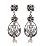 Abharan Oxidised Silver Plated White Pearls Drop Earrings