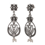 Abharan Oxidised Silver Plated White Pearls Drop Earrings