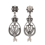 Abharan Oxidised Silver Plated White Pearls Drop Earrings