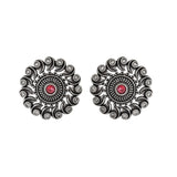 Abharan Red and White Round Cut Stones Stud Earrings