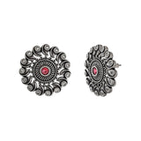 Abharan Red and White Round Cut Stones Stud Earrings