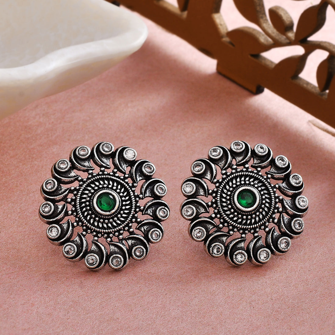 Indian Silver Oxidized Bollywood Round Beads Hoop Jhumki Earrings | eBay