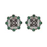 Abharan Green Round Cut Stones Stud Earrings