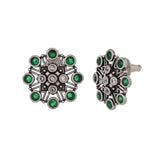 Abharan Green Round Cut Stones Stud Earrings