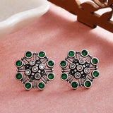 Abharan Green Round Cut Stones Stud Earrings