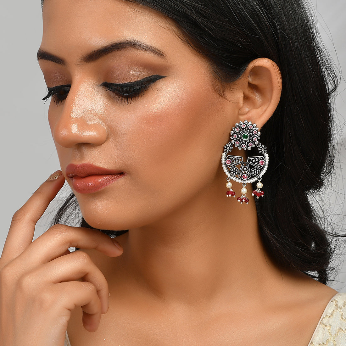 Amazon.com: Moonstruck Traditional Indian Oxidized Minakari Jhumka Earrings  With Pearls for Women/ Ethnic Oxidized Jhumki Drop Earrings (Pink) (Pink) ( Pink), 513rani: Clothing, Shoes & Jewelry