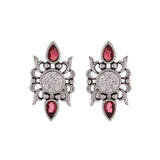 Abharan Casual White and Red Stones Stud Earrings