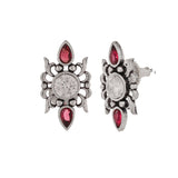 Abharan Casual White and Red Stones Stud Earrings