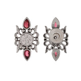 Abharan Casual White and Red Stones Stud Earrings