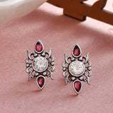 Abharan Casual White and Red Stones Stud Earrings