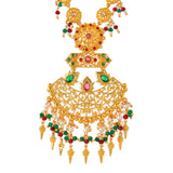 Abharan Red and Green Stones Filigree Jewellery Set