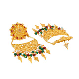 Abharan Red and Green Stones Filigree Jewellery Set