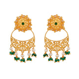 Abharan Gold Plated Filigree Green Stone Earrings