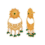 Abharan Gold Plated Filigree Green Stone Earrings