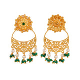 Abharan Gold Plated Filigree Green Stone Earrings