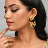 Abharan Gold Plated Filigree Green Stone Earrings