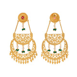 Abharan Red Stones and Pearls Layered Ethnic Drop Earrings