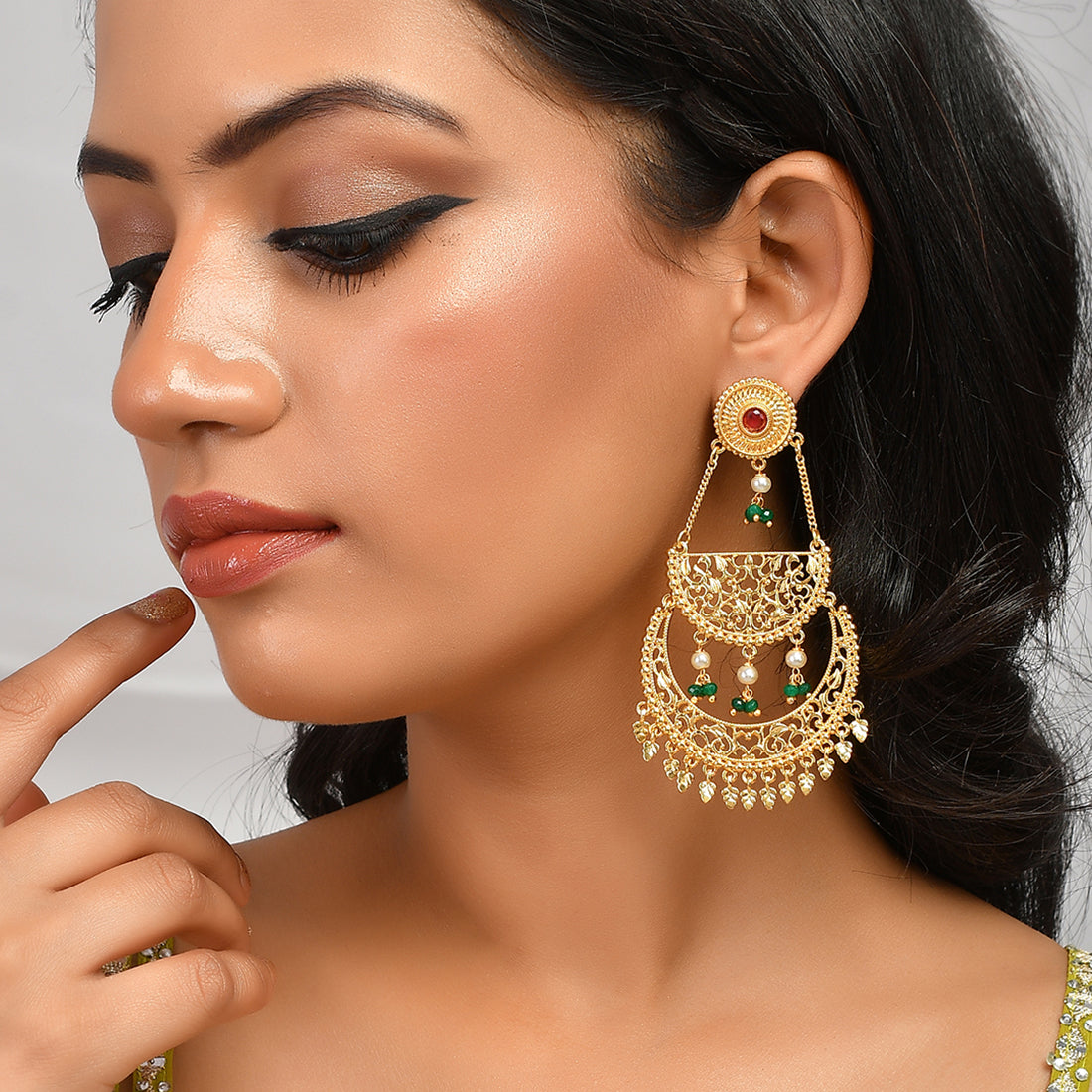 Jewelz Charming Gold Ethnic Fastive Wear Earrings for Women and Girls   Jewelz