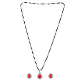 Sparkling Essential Red Cz Studded Teardrop Shaped Silver Managaltura Set