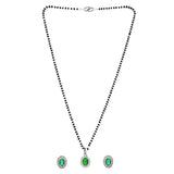 Sparkling Essentials Green Oval Silver Mangalsutra Set