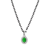 Sparkling Essentials Green Oval Silver Mangalsutra Set