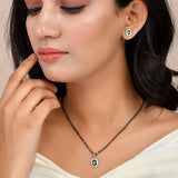 Sparkling Essentials Green Oval Silver Mangalsutra Set