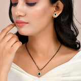 Sparkling Essentials Green Teardrop Shaped Gold Plated Mangalsutra Set