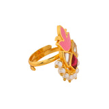 Forever More Enamelled Tulip Motif White Pearls Ring