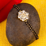 American Diamond CZ Floret on Golden Brass Beaded Bracelet