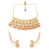 Apsara Bridal Red Enamelled with Pearl Lotus Jewellery Set