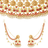 Apsara Bridal Red Enamelled with Pearl Lotus Jewellery Set