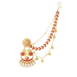 Apsara Bridal Red Enamelled with Pearl Lotus Jewellery Set