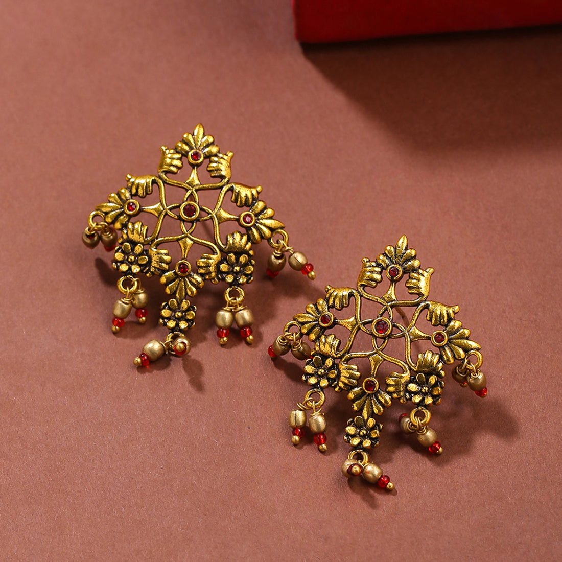 Oxidized Golden Pink Stud Earrings - Bevy Pearls